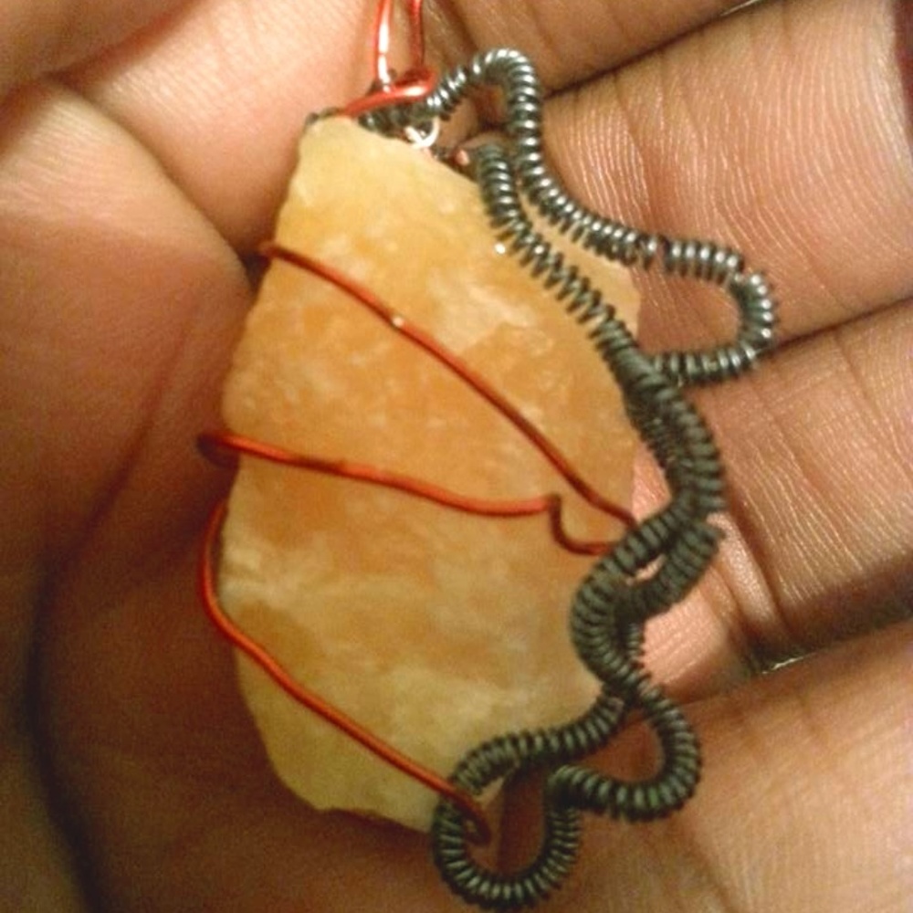 Rare Yellow Onyx Wire Wrapped Pendant Gemstone